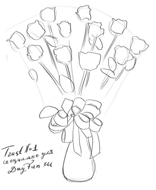 500x611 How To Draw A Bouquet Of Roses Step - Bunch Of Flowers Drawing