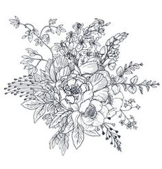 236x247 Line Drawing Flower Illustration Floral - Bunch Of Flowers Drawing