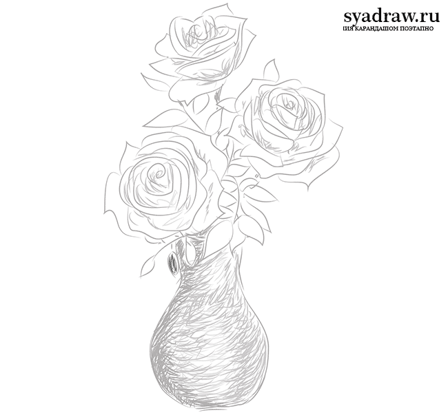 650x600 How To Draw A Bouquet Of Roses In A Vase With A Pencil Step - Bunch Of Roses Drawing
