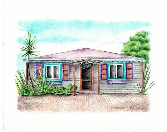 570x452 house drawing house portrait house sketch island house etsy - Bungalow Drawing