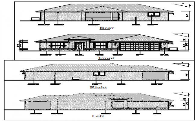 650x400 Elevation Of Bungalow Design Drawing With Roof Style - Bungalow Elevation Drawing