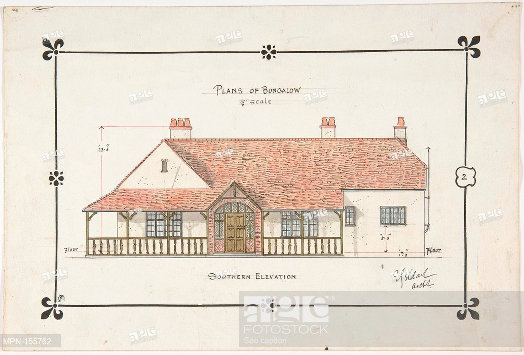 1034x700 Bungalow Drawing - Bungalow Elevation Drawing