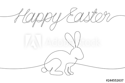 500x334 Happy Easter Decorations With One Line Inscription And Rabbit - Bunny Line Drawing