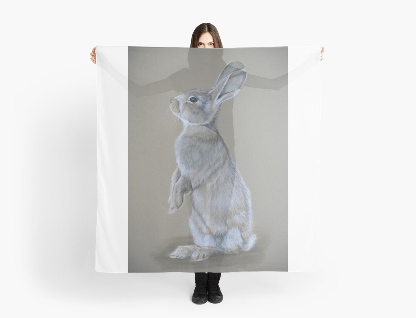 1411x1080 Sitting Tall Bunny Colored Pencil Drawing Scarves - Bunny Pencil Drawing