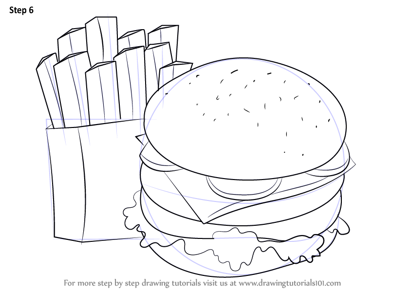 844x598 learn how to draw hamburger and fries - Burger And Fries Drawing
