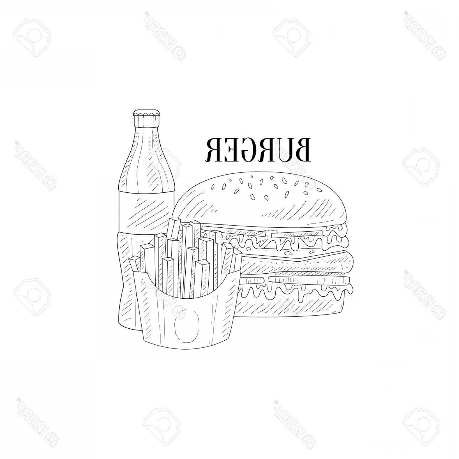 1560x1560 photostock vector burger soda and french fries hand drawn - Burger And Fries Drawing