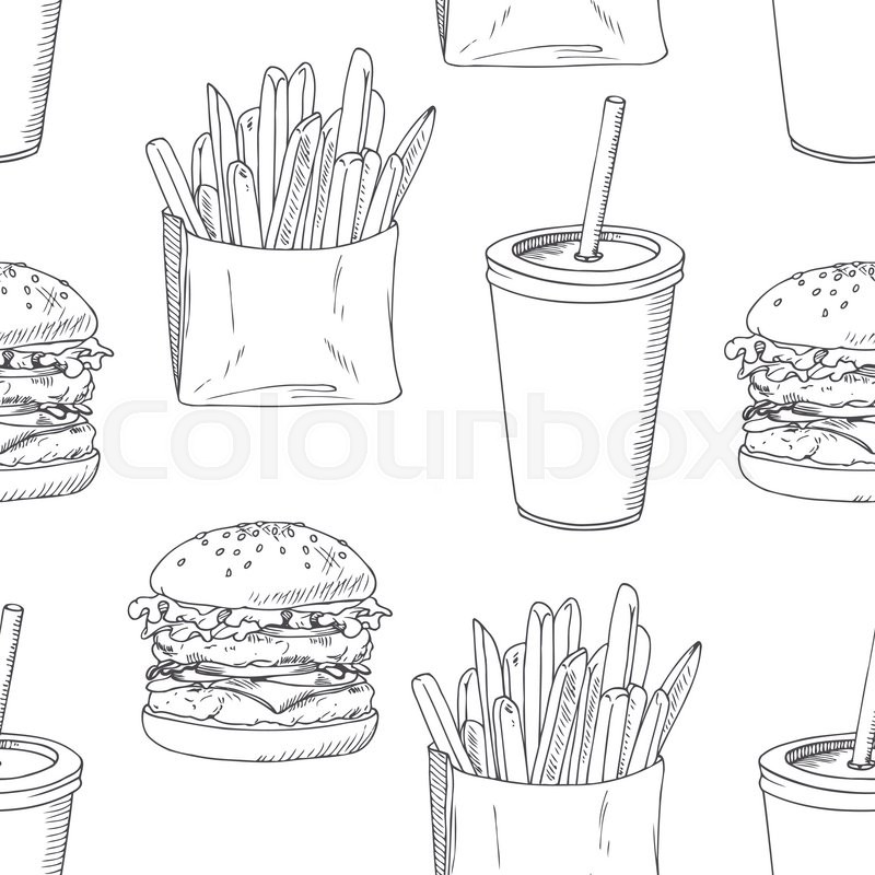 800x800 seamless pattern with sketched burger, stock vector colourbox - Burger And Fries Drawing