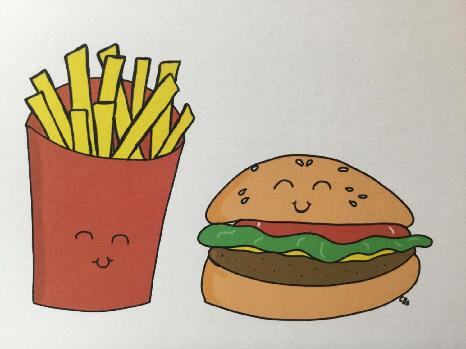1500x1125 you are the burger to my fries, hamburger pun doodle drawing card - Burger And Fries Drawing