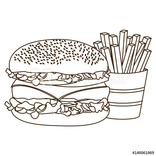 500x500 monochrome contour with burger and french fries vector - Burger And Fries Drawing