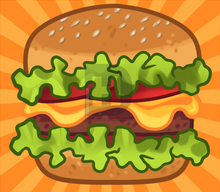 714x623 how to draw a burger, step - Burger Drawing