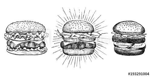500x257 vector vintage burger drawing - Burger Drawing
