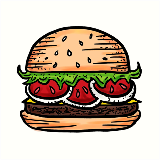 550x550 big fat burger drawing art prints - Burger Drawing