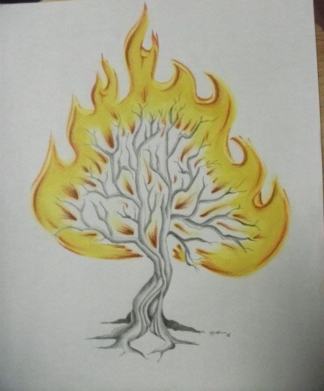 472x570 chucky's tattoo design burning bush - Burning Bush Drawing