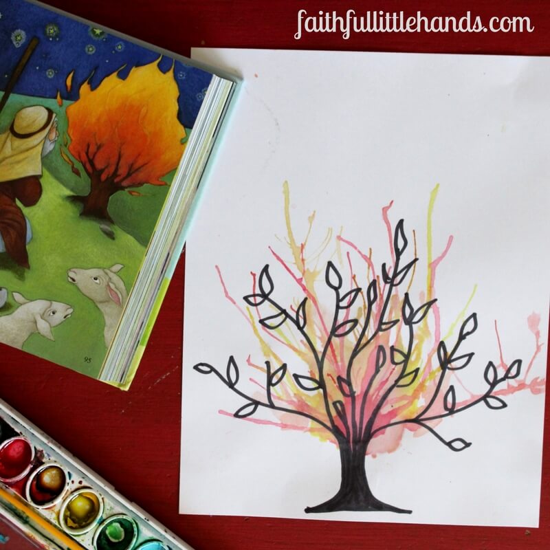 800x800 moses and the burning bush blow paint craft - Burning Bush Drawing