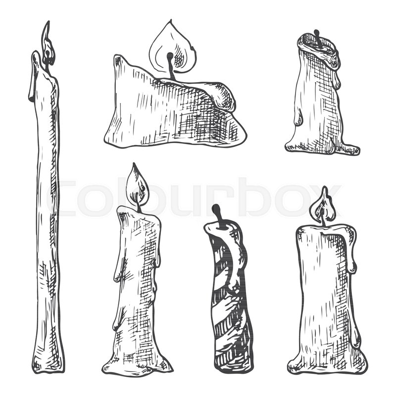 800x800 hand drawn set of burning candles stock vector colourbox - Burning Candle Drawing