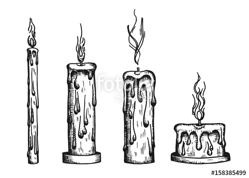 500x357 the candles are burning vector vintage sketch stock image - Burning Candle Drawing