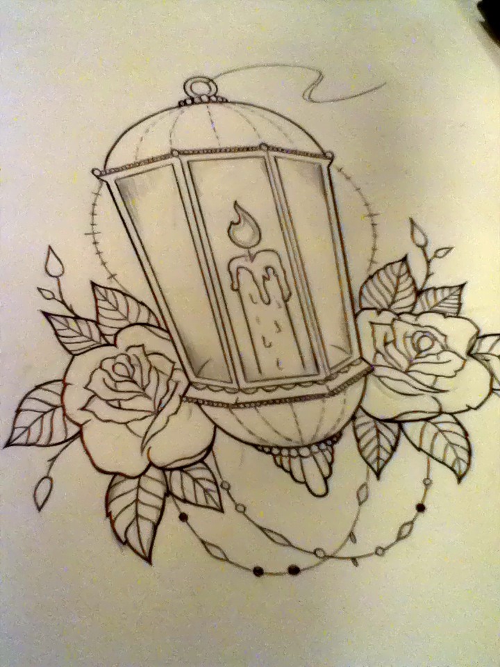 720x960 burning candle lamp n roses tattoo drawing tattoo ideas - Burning Candle Drawing