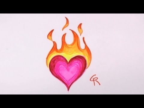 480x360 Easy To Draw Flaming Heart Design - Burning Heart Drawing