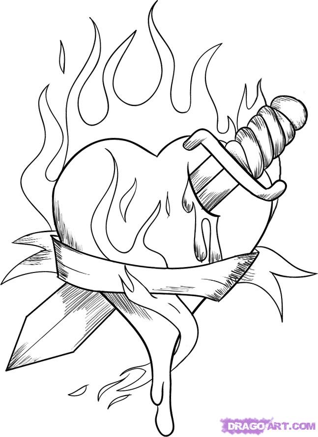 647x890 how to draw a burning heart, step - Burning Heart Drawing
