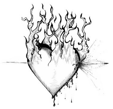 380x365 Fire Drawing - Burning Heart Drawing