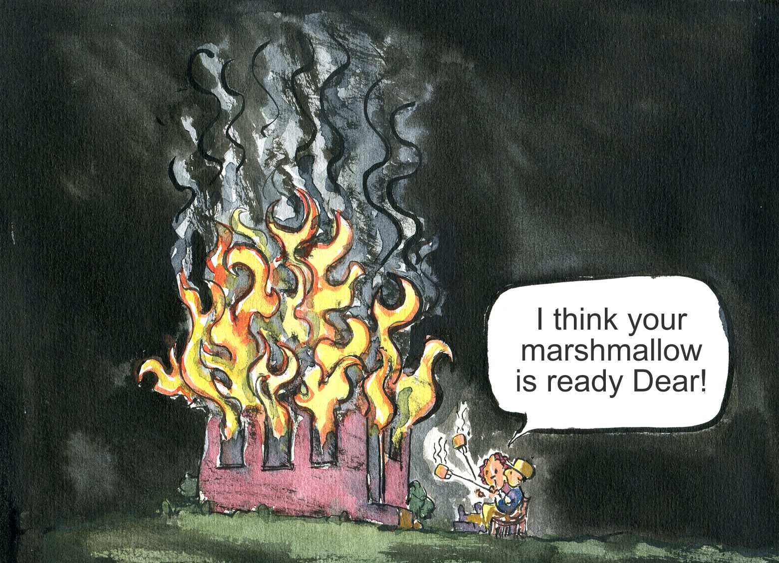 1561x1129 House Burning Mashmellows The Hiking Artist Project - Burning House Drawing