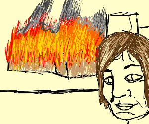 300x250 Meme, Little Girl With Burning House Drawing - Burning House Drawing