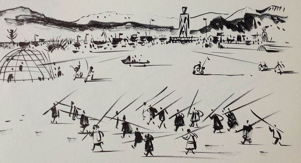 1200x651 Ye Crooked Legge Burning Man - Burning Man Drawing