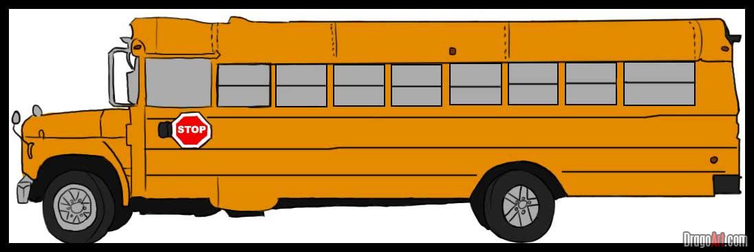 1096x366 How To Draw A School Bus, Step - Bus Drawing