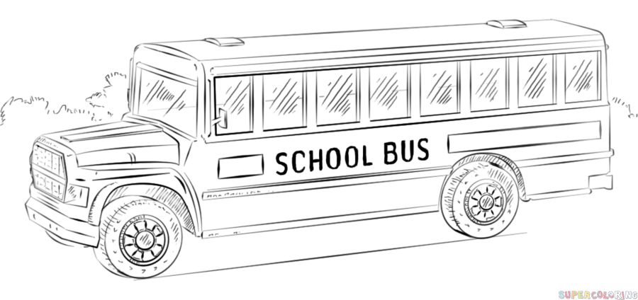 900x424 How To Draw A School Bus Step - Bus Drawing