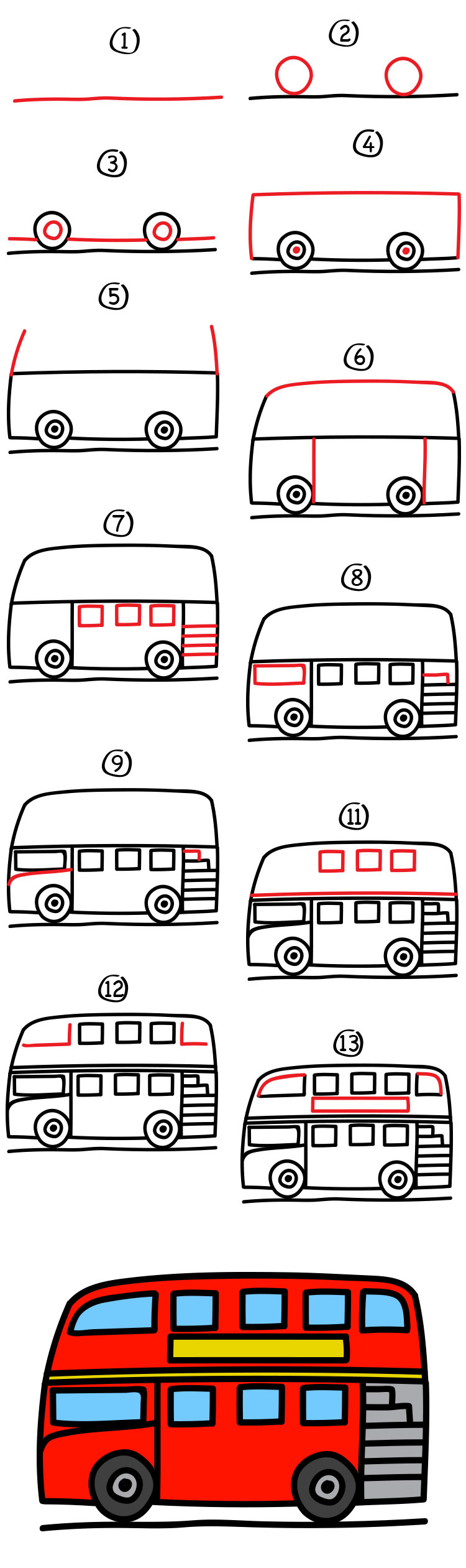 750x2521 How To Draw A Double Decker Bus - Bus Drawing Images