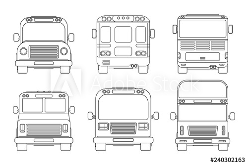 500x334 Set Of Various City Bus Front And Back View Outline Vector - Bus Line Drawing