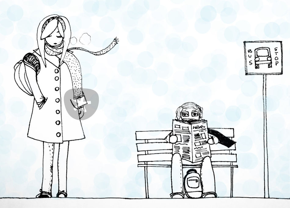 950x682 Winter - Bus Stop Drawing