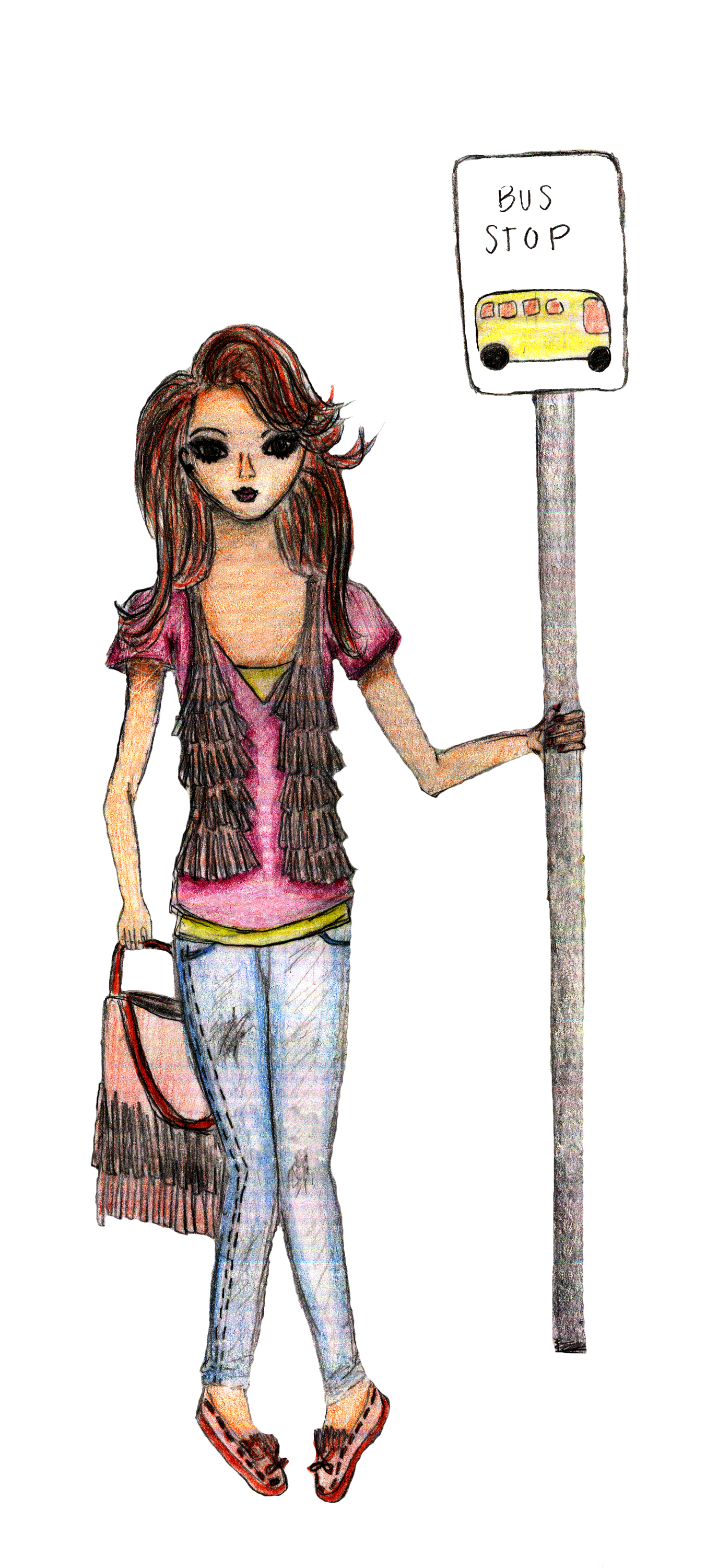 1375x3000 Art Girl - Bus Stop Drawing