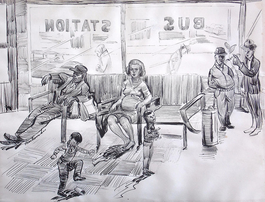 900x684 Bus Station Drawing - Bus Stop Drawing