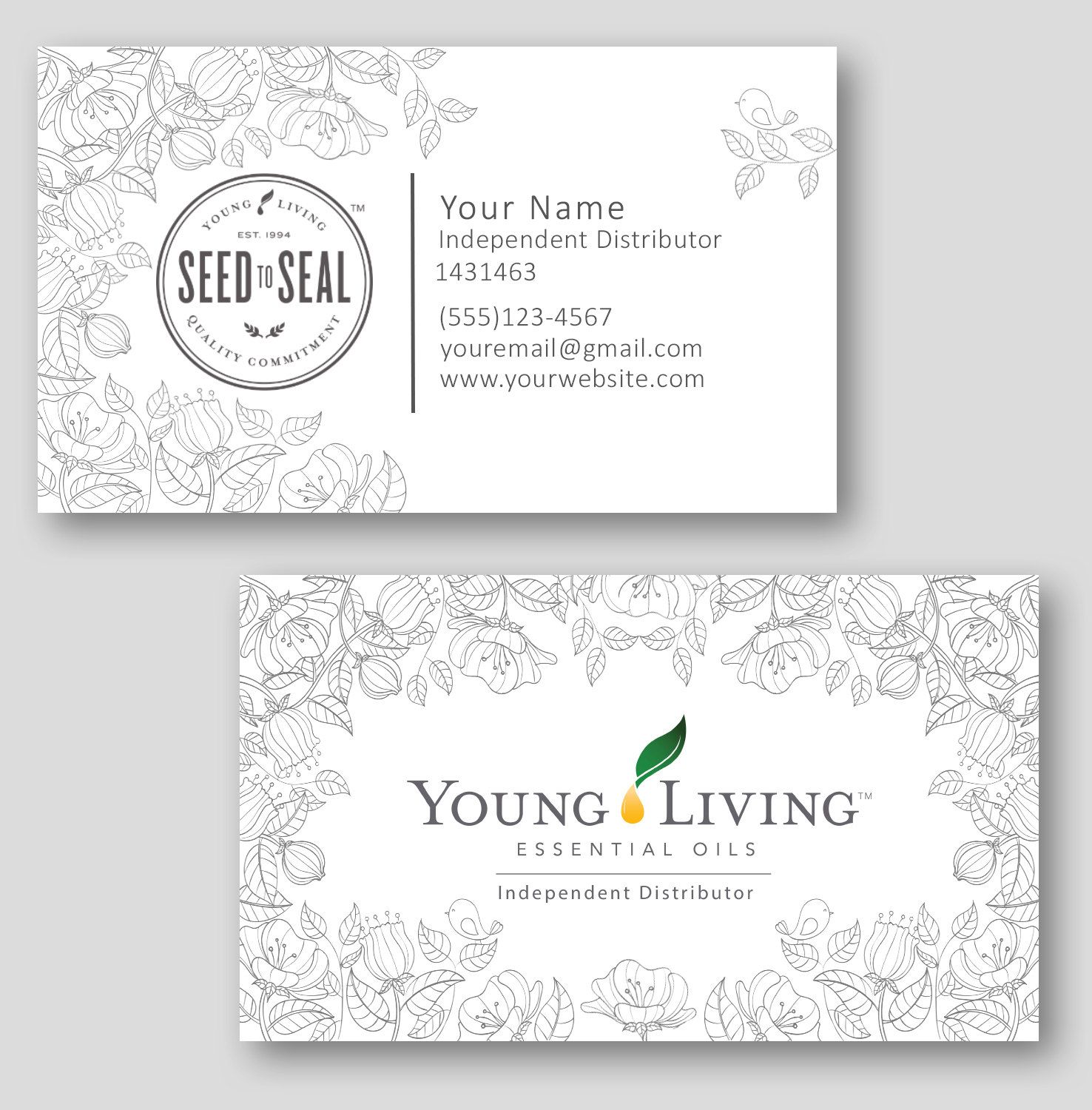 1476x1500 line drawing flowers young living independent distributor business - Business Card Drawing