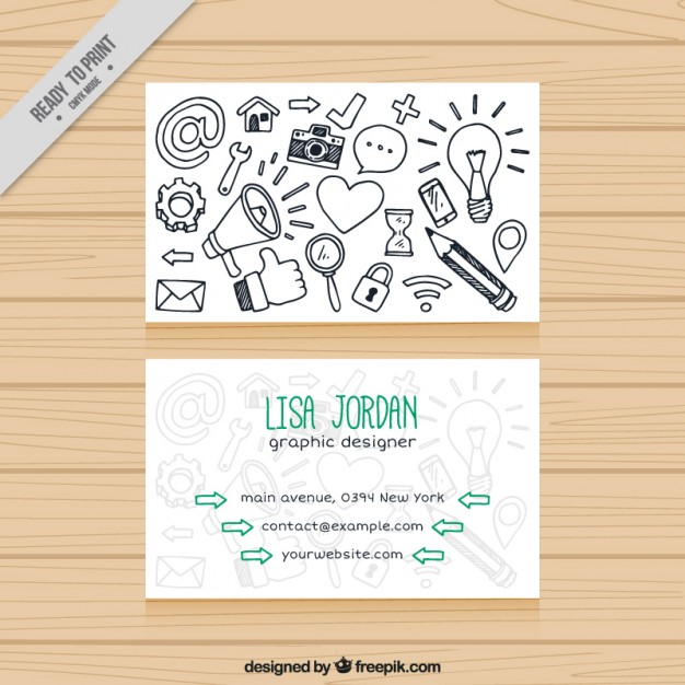 626x626 Nice Business Card With Drawings Vector Free Download - Business Card Drawing