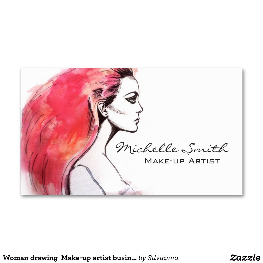 1104x1104 Woman Drawing Make Up Artist Business Card Design Creative - Business Card Drawing