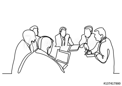 500x354 Continuous Line Drawing Of Business Meeting - Business Drawing