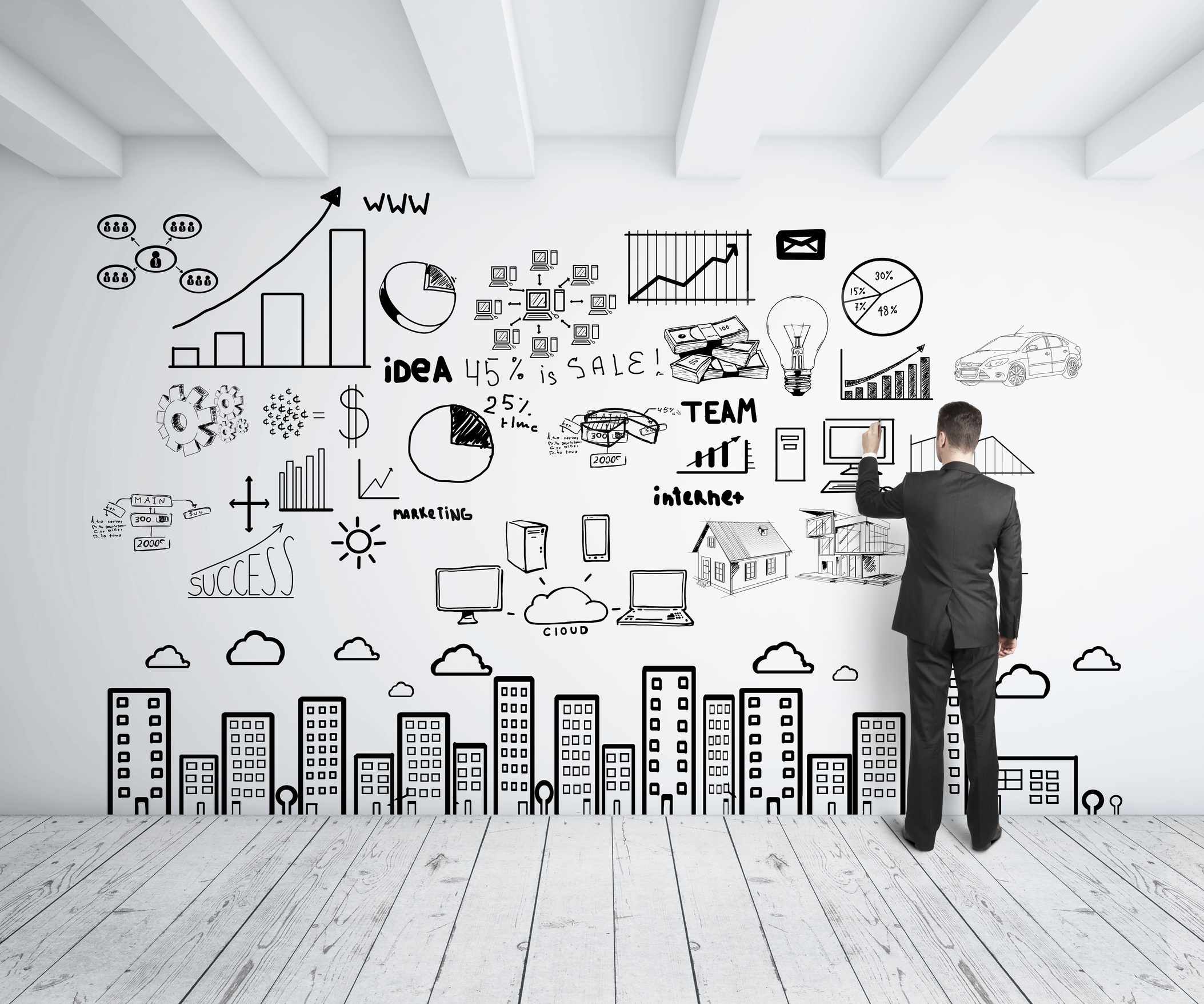 2107x1756 Man Drawing Business Concept - Business Drawing