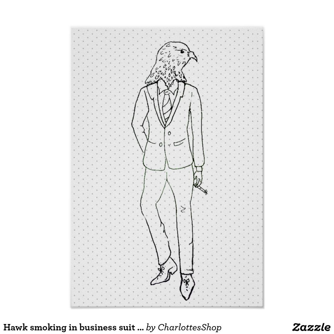 1104x1104 hawk smoking in business suit drawing poster bird products - Business Suit Drawing