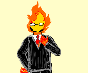 300x250 Man Made Of Fire In Business Suit Drawing - Business Suit Drawing