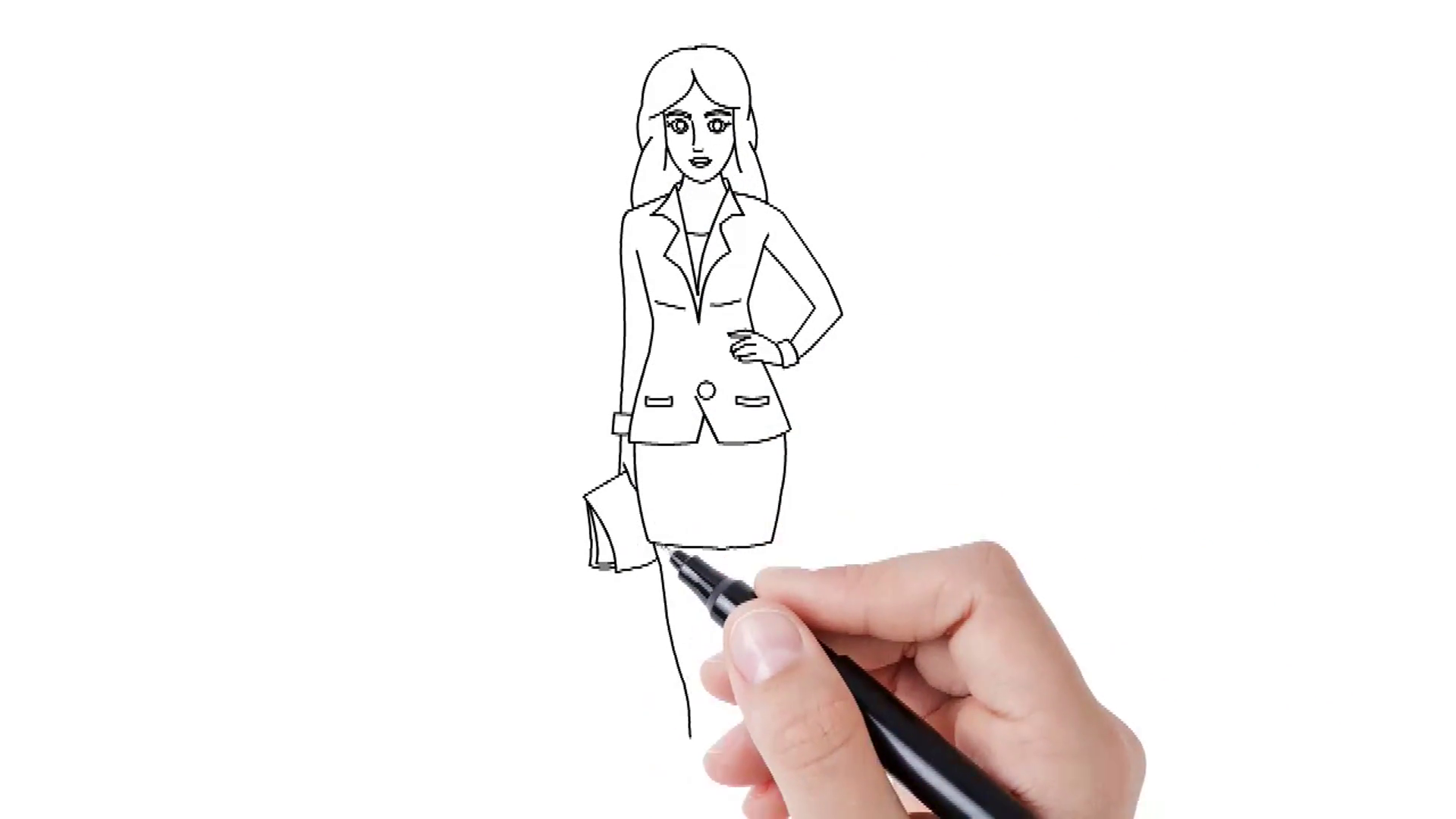 1920x1080 Business Woman Sketch On Whiteboard Background Animated Sketch - Business Woman Drawing