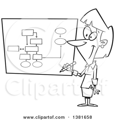 450x470 Cartoon Black And White Business Woman Drawing A Chart For Project - Business Woman Drawing
