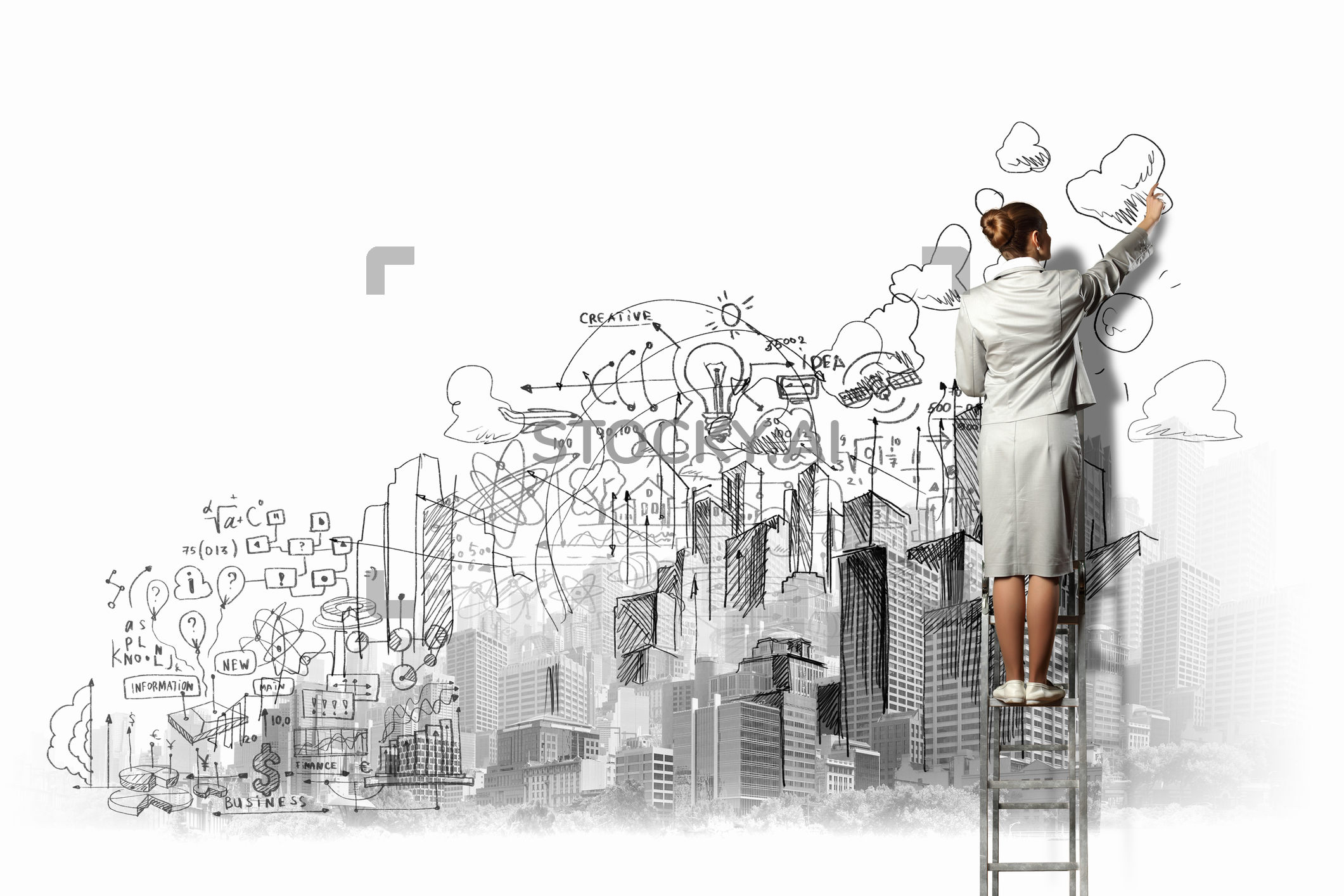 2121x1414 Image Of Businesswoman Drawing On Wall - Business Woman Drawing