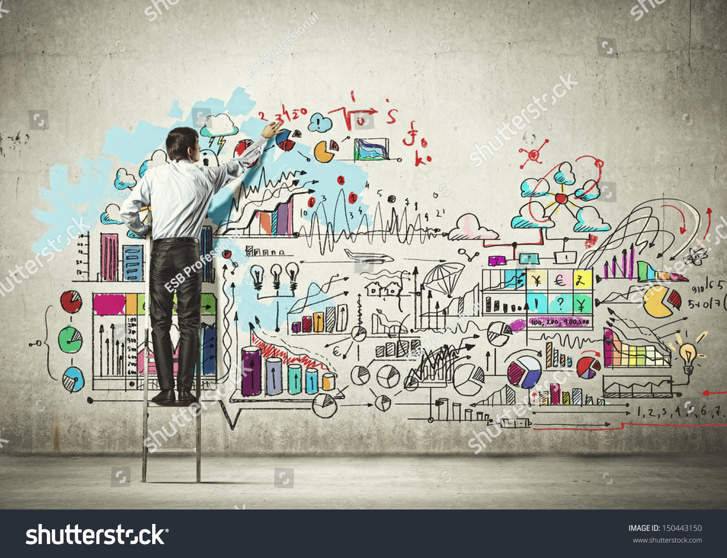 1500x1150 Stock Photo Back View Of Businessman Drawing Sketch On Wall - Businessman Drawing