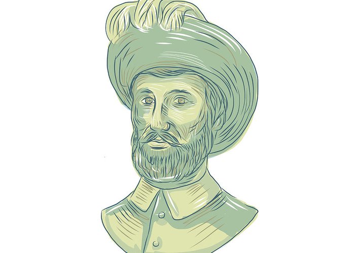 700x500 juan sebastian elcano bust drawing greeting card for sale - Bust Drawing
