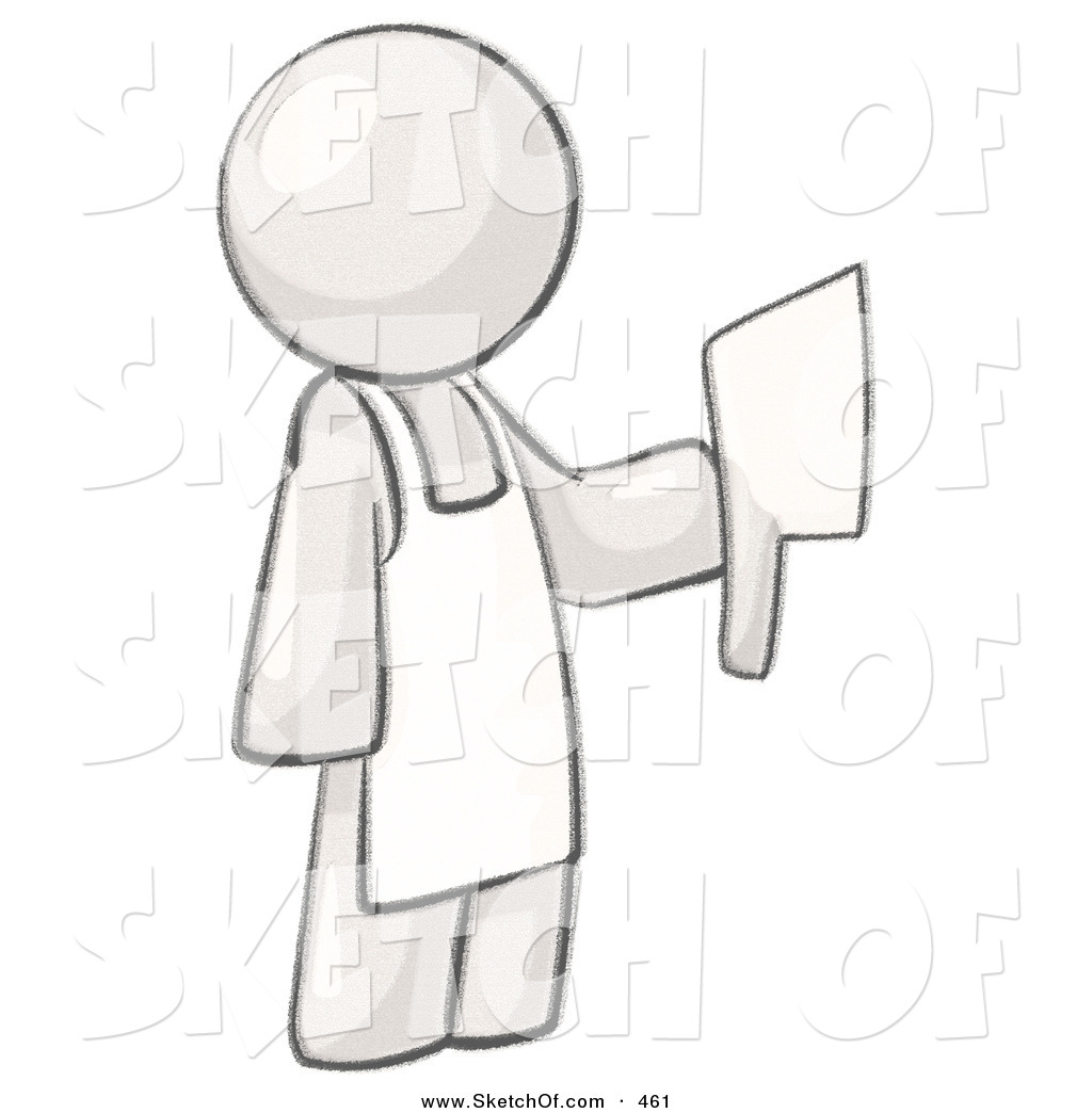 1024x1044 drawing of a sketched design mascot man butcher holding a meat - Butcher Drawing