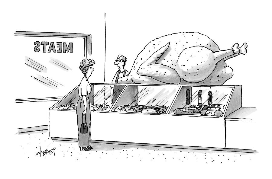 900x593 a woman in a butcher shop stares at a gigantic drawing - Butcher Drawing