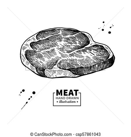 450x470 raw beef steak vector drawing red meat hand drawn sketch - Butcher Drawing