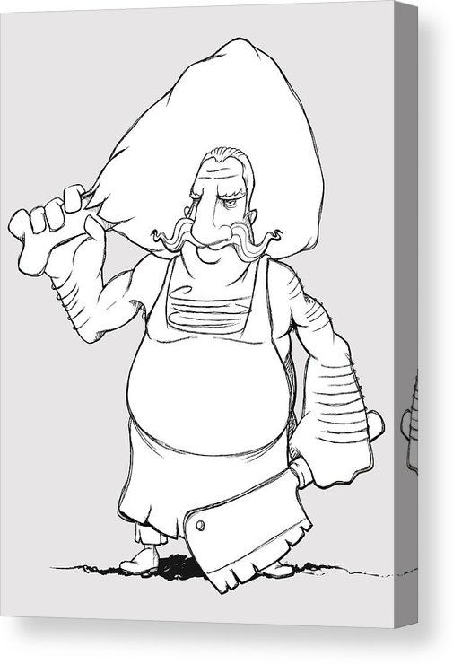 505x740 butcher with hatchet in his hand and gammon freehand drawing - Butcher Drawing